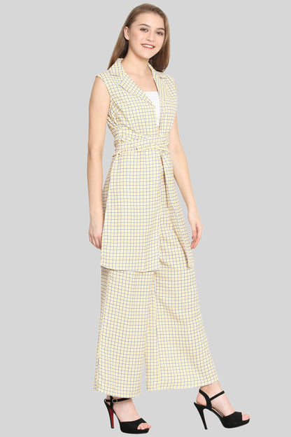Ruffled belt Checked Trench coat