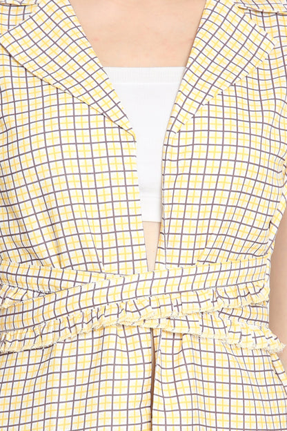 Ruffled belt Checked Trench coat
