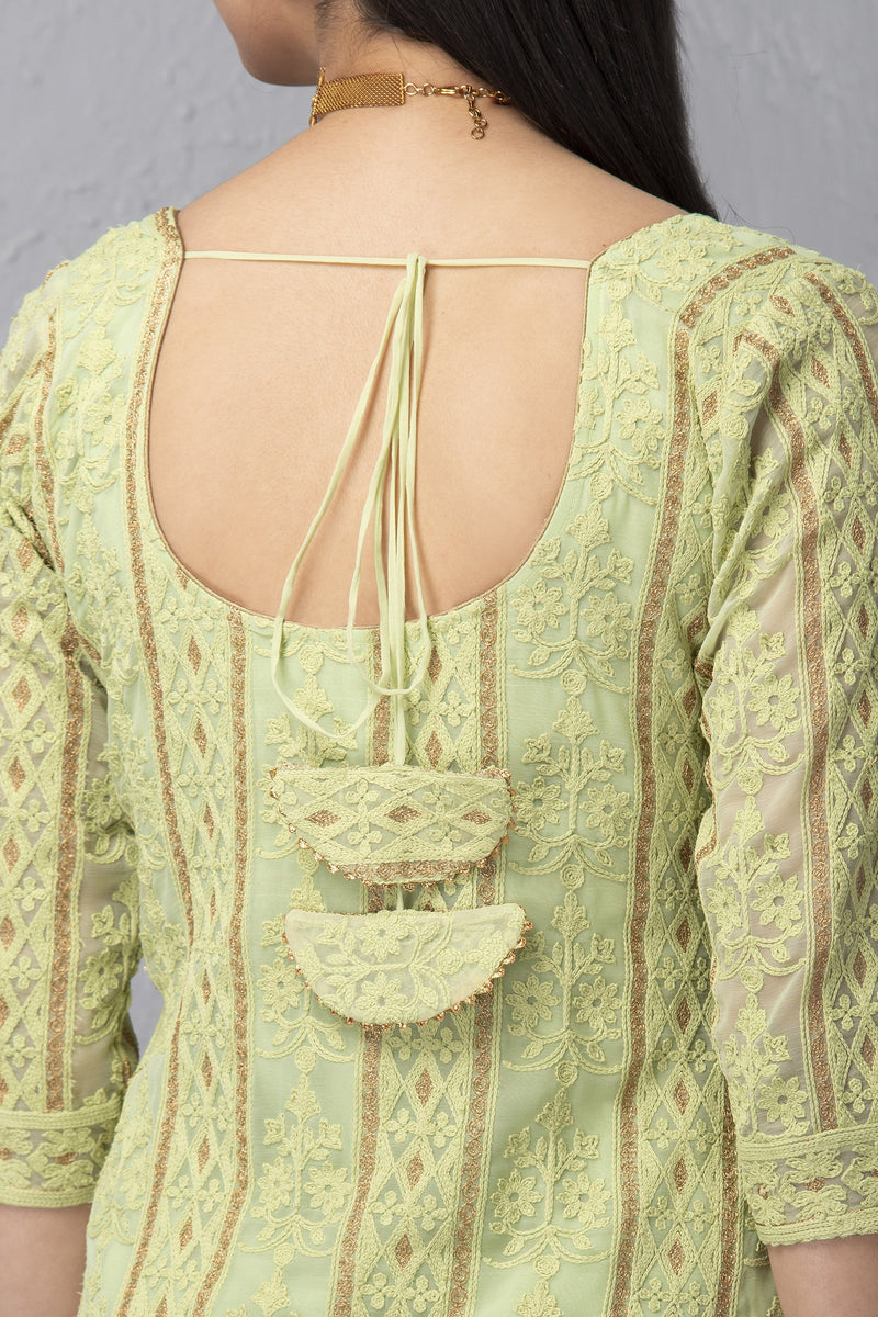 Lime and Gold Embroidered Kurta Set