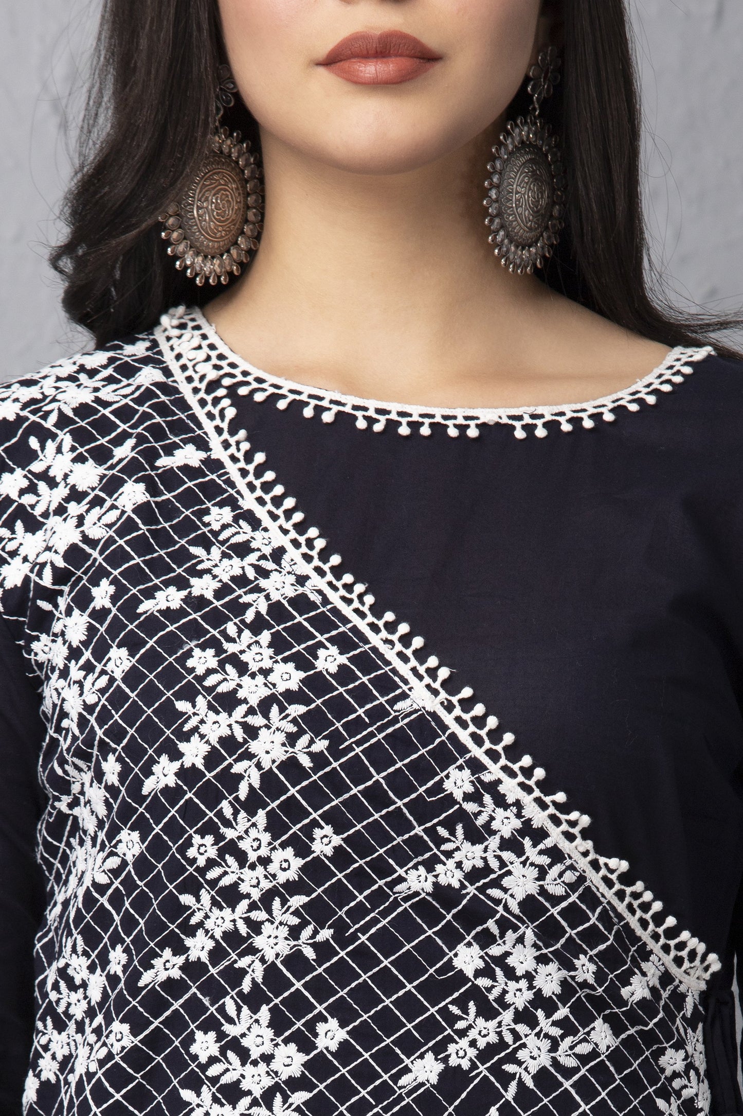 Navy Embroidered Mul Kurta Set with Dupatta