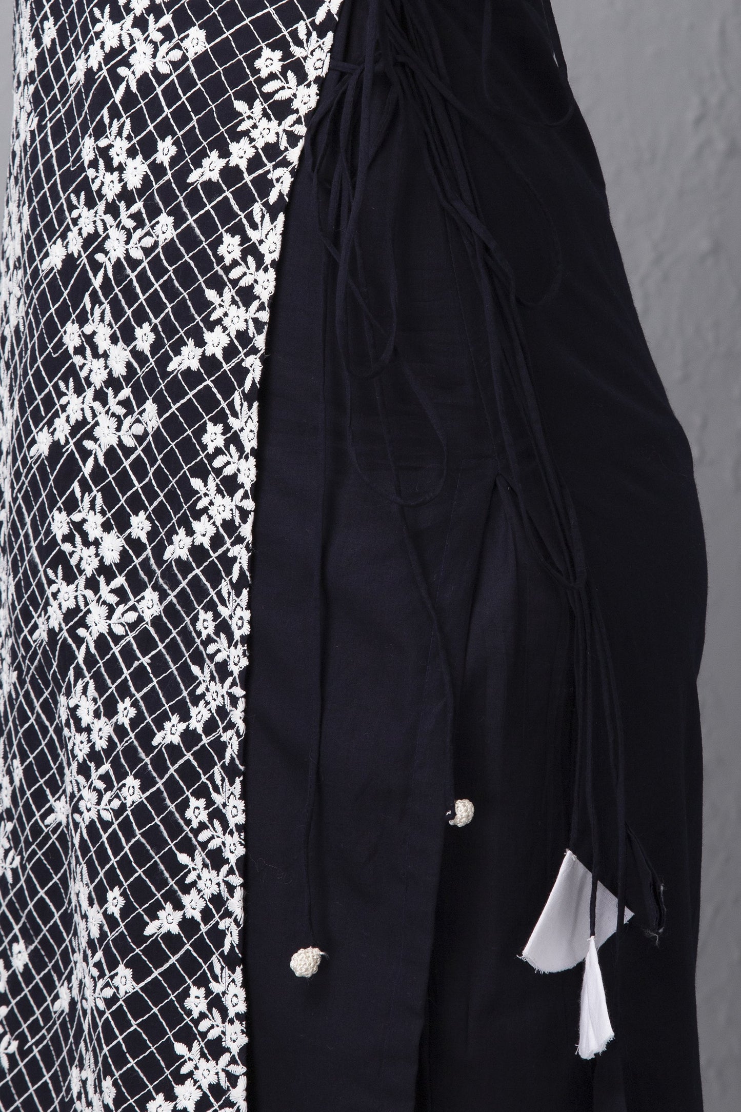 Navy Embroidered Mul Kurta Set with Dupatta