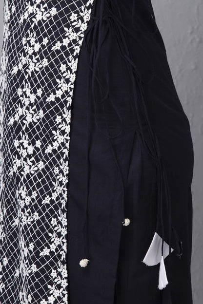 Navy Embroidered Mul Kurta Set with Dupatta