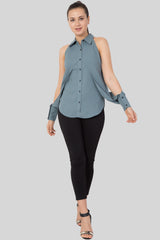 Grey Color Sleeveless Shirt For Women-Sewandyou