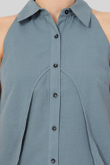 Grey Color Sleeveless Shirt For Women-Sewandyou