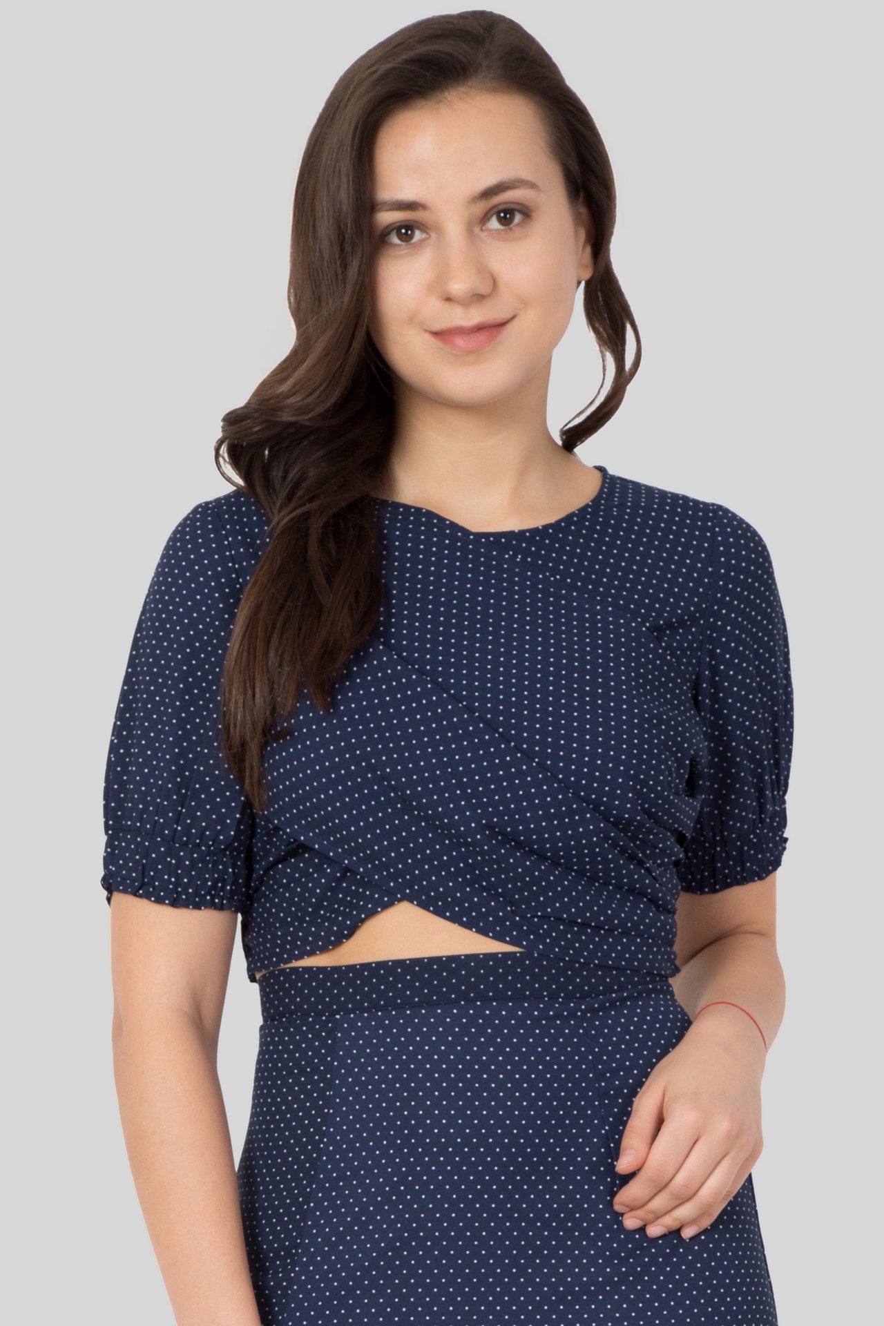 Navy Polka Dot Crop Top - SEWANDYOU.COM