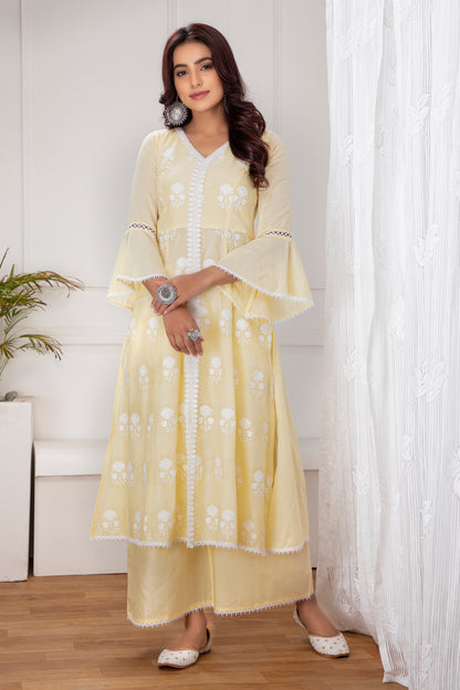 Lemon Floral Embroidered Kurta Set
