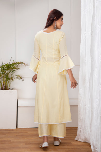 Lemon Floral Embroidered Kurta Set
