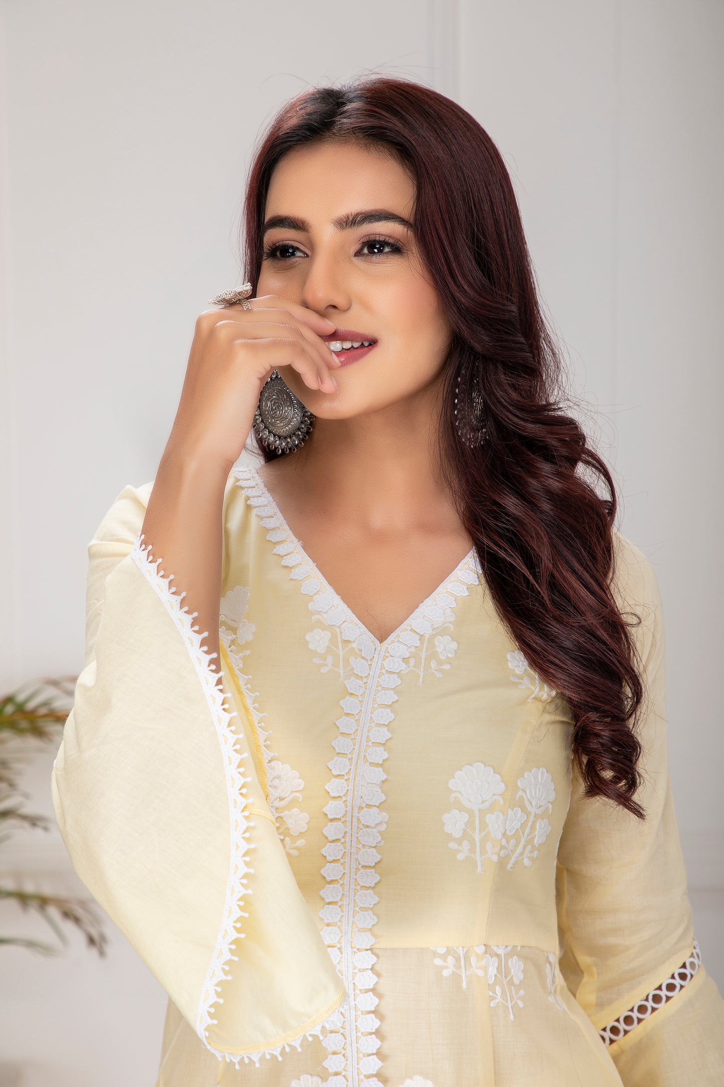 Lemon Floral Embroidered Kurta Set