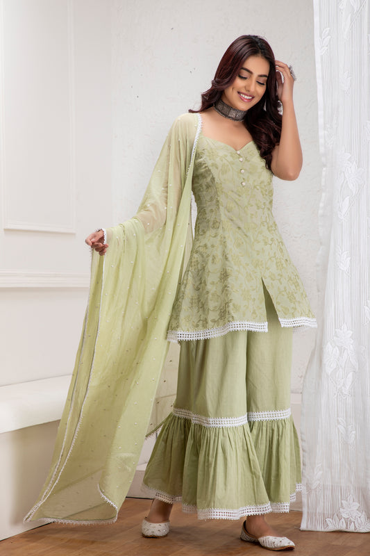 Mint Halter Sharara Set With Dupatta