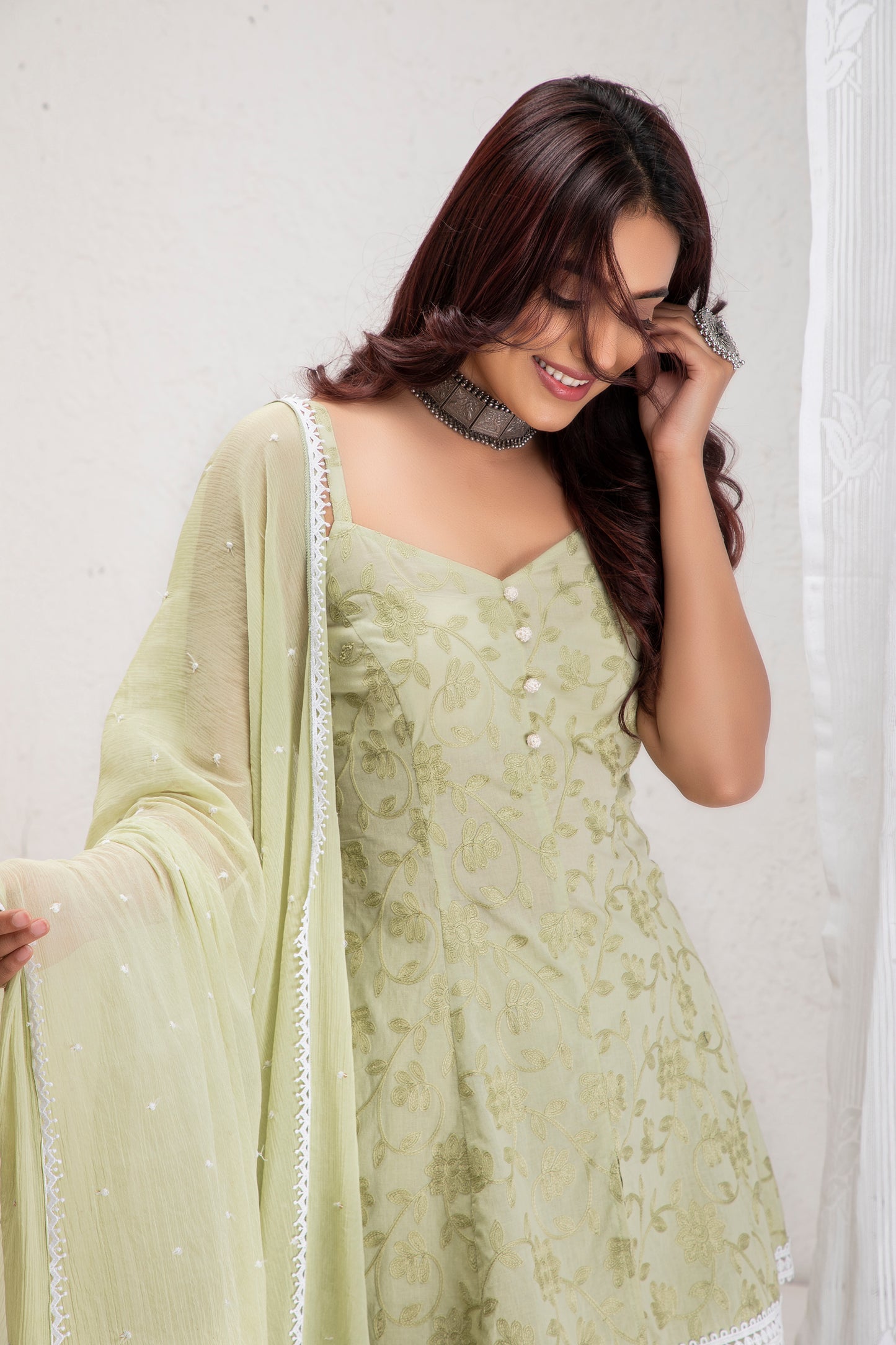 Mint Halter Sharara Set With Dupatta