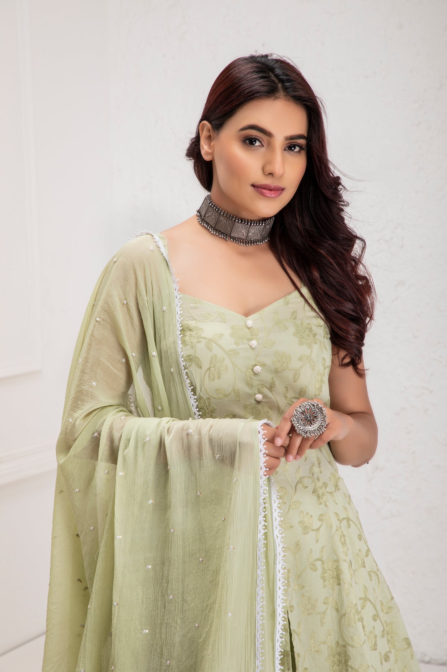 Mint Halter Sharara Set With Dupatta