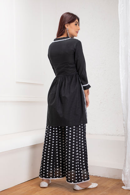 Black Embroidered Kurta and High-Low Plazzo Set