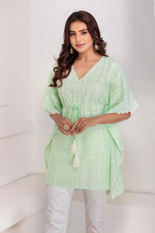 Lime Chikankari Kaftan