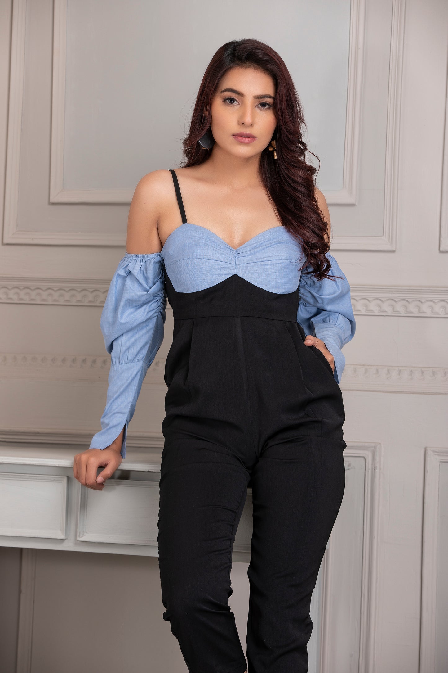 Color Block Deep Neck Jumpsuit