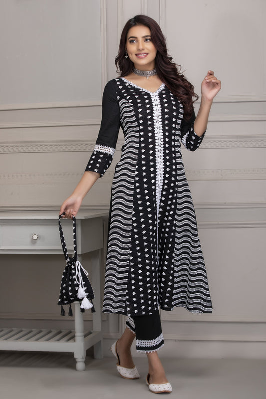 Moonlit Black Embroidered Kurta Set