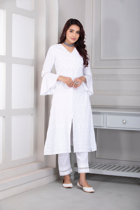 White Lucknowi Chikankari Kurta Set