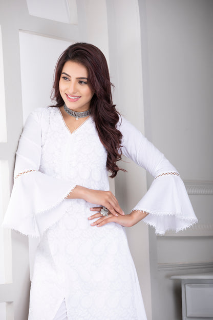 White Lucknowi Chikankari Kurta Set
