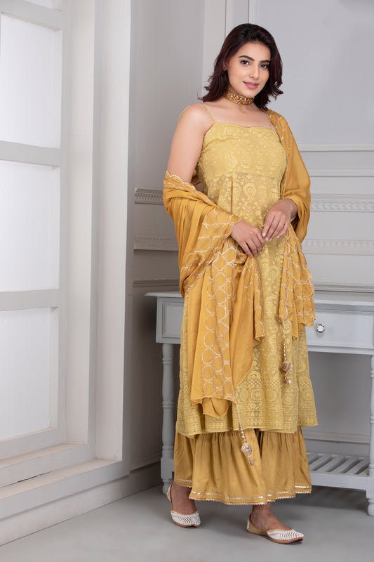 Honey Halter Chikankari Kurta Set with Dupatta