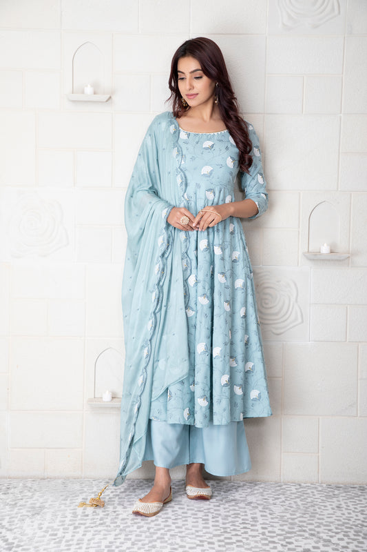 Pistachio Embroidered Kurta Set With Dupatta