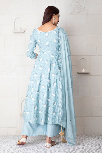 Pistachio Embroidered Kurta Set With Dupatta