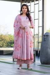 Rose Sequence Embroidered Kurta Set with Organza Dupatta