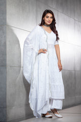 White Sequence Embroidered Kurta Set With Dupatta