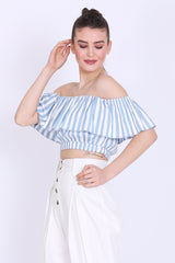 Sea Blue and White Stripes Crop Top - sewandyou.com