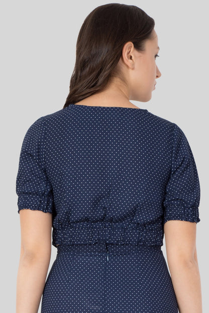 Navy Polka Dot Crop Top